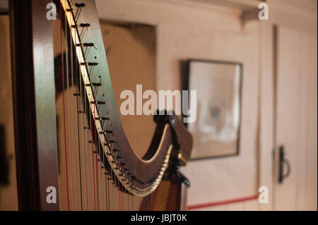 one of 16  pictures of the welsh Triple Harp taken in natural light at a remote farm cottage near Tregaron at different angles. 10th June 2017 Stock Photo