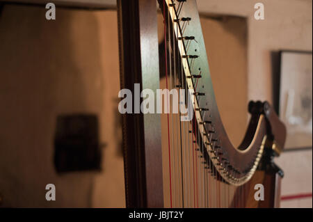 one of 16  pictures of the welsh Triple Harp taken in natural light at a remote farm cottage near Tregaron at different angles. 10th June 2017 Stock Photo