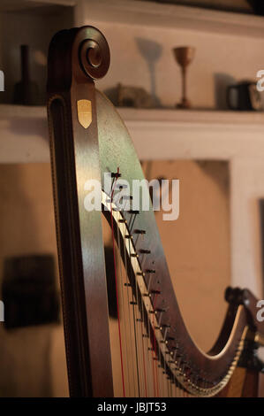 one of 16  pictures of the welsh Triple Harp taken in natural light at a remote farm cottage near Tregaron at different angles. 10th June 2017 Stock Photo