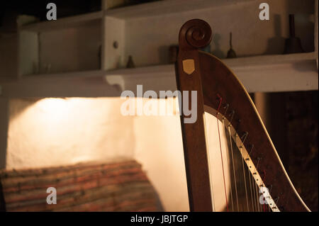 one of 16  pictures of the welsh Triple Harp taken in natural light at a remote farm cottage near Tregaron at different angles. 10th June 2017 Stock Photo