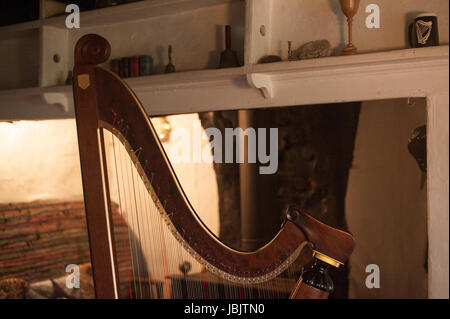 one of 16  pictures of the welsh Triple Harp taken in natural light at a remote farm cottage near Tregaron at different angles. 10th June 2017 Stock Photo