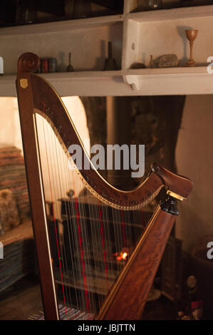 one of 16  pictures of the welsh Triple Harp taken in natural light at a remote farm cottage near Tregaron at different angles. 10th June 2017 Stock Photo