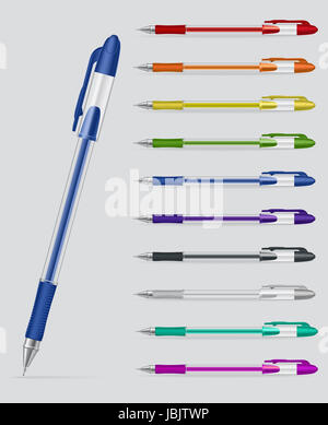 Set of colorful gel pens with open caps isolated on white background Stock Photo