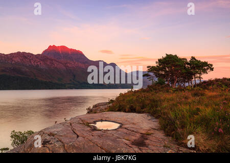 Sunset on Slioch from Loch Maree, Wester Ross Stock Photo