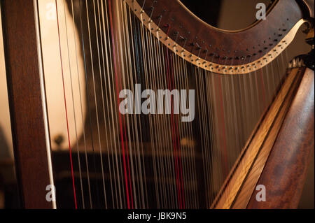 one of 16  pictures of the welsh Triple Harp taken in natural light at a remote farm cottage near Tregaron at different angles. 10th June 2017 Stock Photo