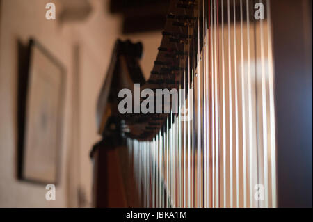 one of 16  pictures of the welsh Triple Harp taken in natural light at a remote farm cottage near Tregaron at different angles. 10th June 2017 Stock Photo