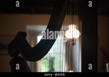 one of 16  pictures of the welsh Triple Harp taken in natural light at a remote farm cottage near Tregaron at different angles. 10th June 2017 Stock Photo