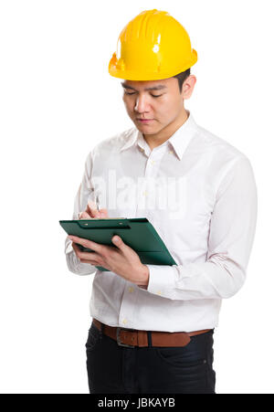 Young foreman taking note Stock Photo