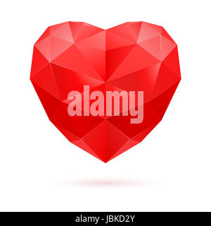 Red polygonal heart on white background. Ruby gem Stock Photo