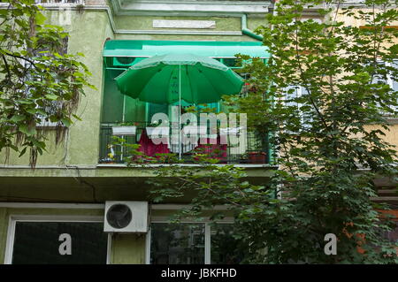 Fragment of romantic house look from street in residential district, Vidin town, Bulgaria, Europe Stock Photo