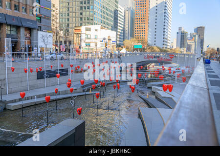 Dec 16, 2016 Cheonggyecheon Stream in Seoul, South Korea Stock Photo