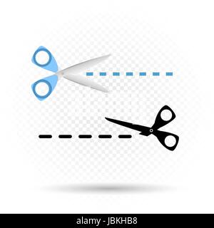 Scissors line cut symbol silhouette with shadow on transparent background Stock Vector