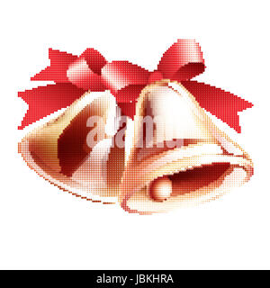 School bells with red ribbon on white background. Halftone style Stock Photo