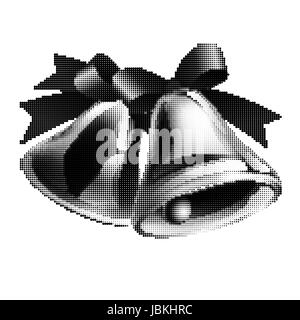 Black-and-white school bells with red ribbon on white background. Halftone style Stock Photo