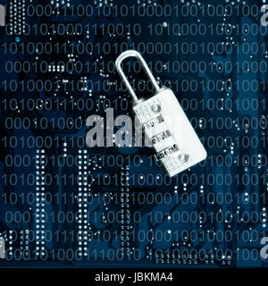 IT Security - security lock on computer circuit board  computer security concept Stock Photo