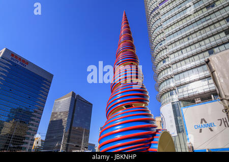 Dec 16, 2016 Spring sculpture in the shape of a shell at Cheonggyecheon stream in Seoul, South Korea Stock Photo