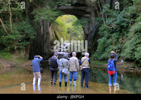 Photographers Taking Pictures of Nomizo-no-Taki Waterfalls in Kimitsu Chiba Japan Stock Photo