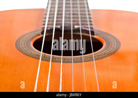 six nylon strings of classical acoustic guitar close up Stock Photo