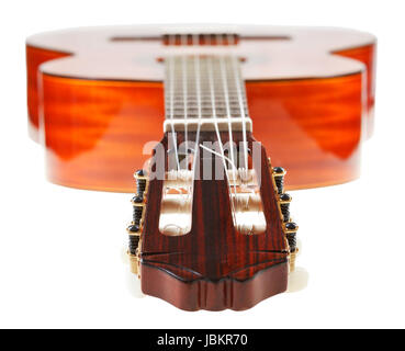 headstock of classical acoustic guitar isolated on white background Stock Photo