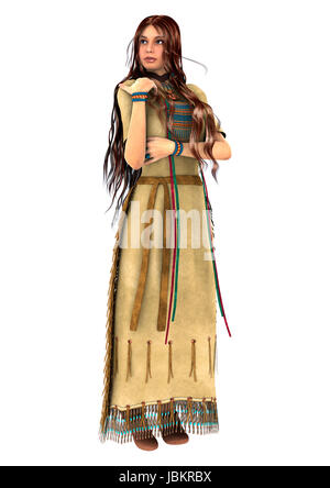 3D digital render of a beautiful native American young woman isolated on white background Stock Photo