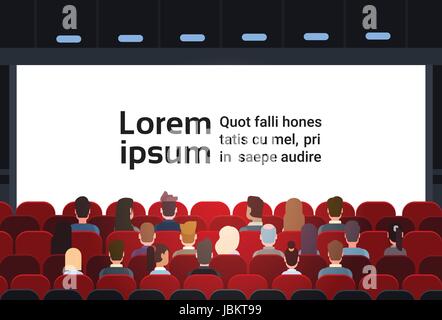 People Sit Cinema Hall Back Rear View Looking Ar Screen With Copy Space Stock Vector