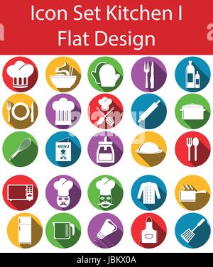 Flat Design Icon Set Kitchen with 25 icons for the creative use in web an graphic design Stock Vector