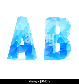 Shiny blue polygonal font. Crystal style letters Stock Photo