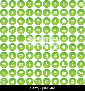 100 agriculture icons set green circle Stock Vector