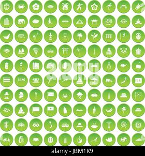 100 asian icons set green circle Stock Vector
