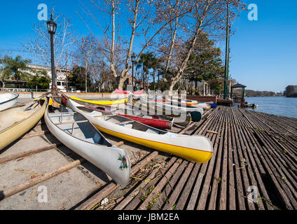 Parking of personal vehicles in El Tigre, a town in the delta of the Rio de la Plata, province of Buenos Aires, Argentina Stock Photo