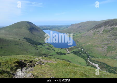 An aerial view of Wast Water and surrounding hills, in the Lake District from the climb up Lingmell Stock Photo
