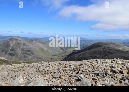 Looking North from Lingmell over Great Gable towards Skiddaw and Blencathra near Keswick Stock Photo