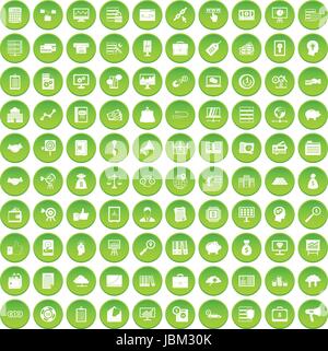 100 business process icons set green circle Stock Vector