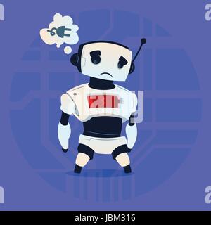 Cute Robot Tired Low Battery Charge Modern Artificial Intelligence Technology Concept Stock Vector