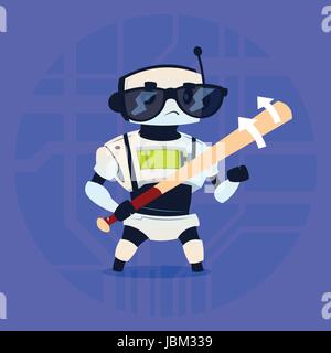 Cute Robot Playing Baseball Modern Artificial Intelligence Technology Concept Stock Vector