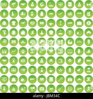 100 charity icons set green circle Stock Vector