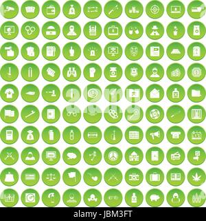 100 criminal offence icons set green circle Stock Vector