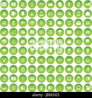100 cyber security icons set green circle Stock Vector