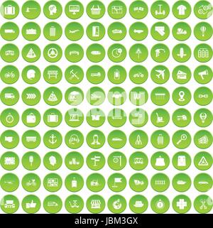 100 delivery icons set green circle Stock Vector
