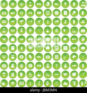 100 donation icons set green circle Stock Vector