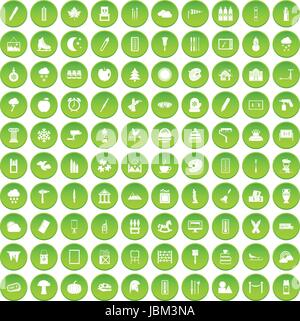 100 drawing icons set green circle Stock Vector