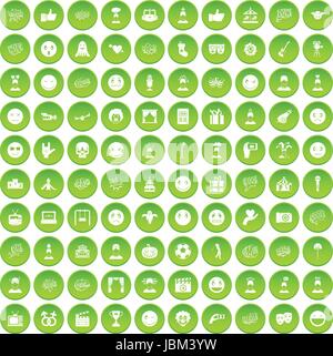 100 emotion icons set green circle Stock Vector