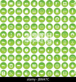100 garage icons set green circle Stock Vector
