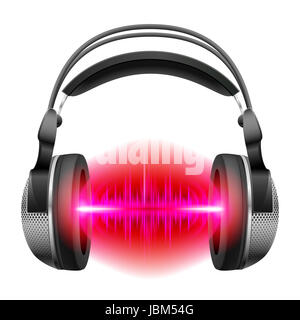 Headphones with red and purple sound waves. Illustration on white background Stock Photo