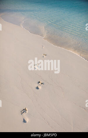 Footprints in sand on tropical beach Stock Photo