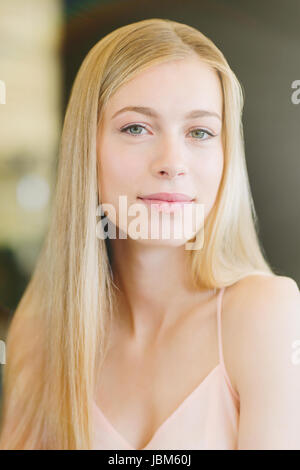 Close up portrait beautiful blonde teenage girl Stock Photo