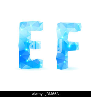 Shiny blue polygonal font. Crystal style E and F letters Stock Photo