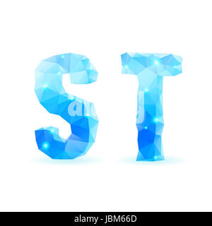 Shiny blue polygonal font. Crystal style S and T letters Stock Photo