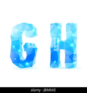 Shiny blue polygonal font. Crystal style G and H letters Stock Photo