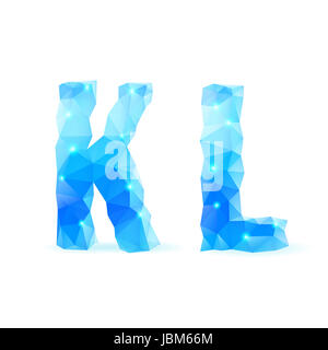 Shiny blue polygonal font. Crystal style K and L letters Stock Photo